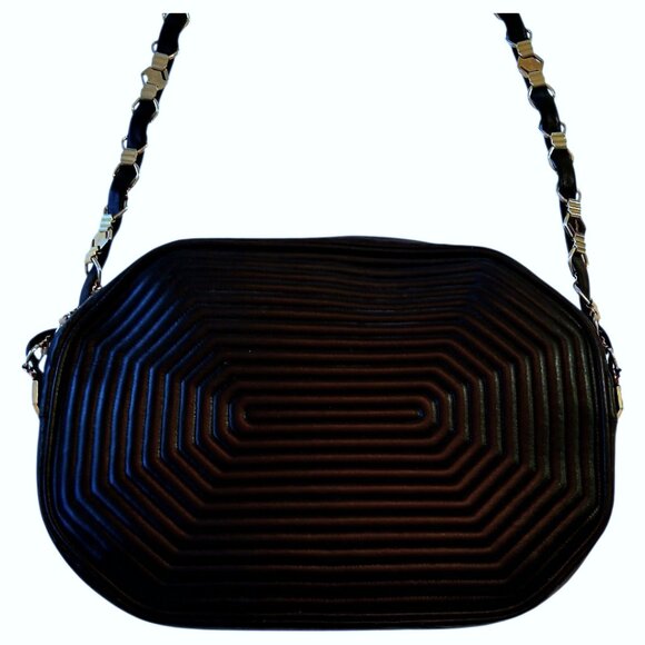 RARE Vintage Revillon French Octagon Black Quilted Leather Antique Handbag - Picture 3 of 9